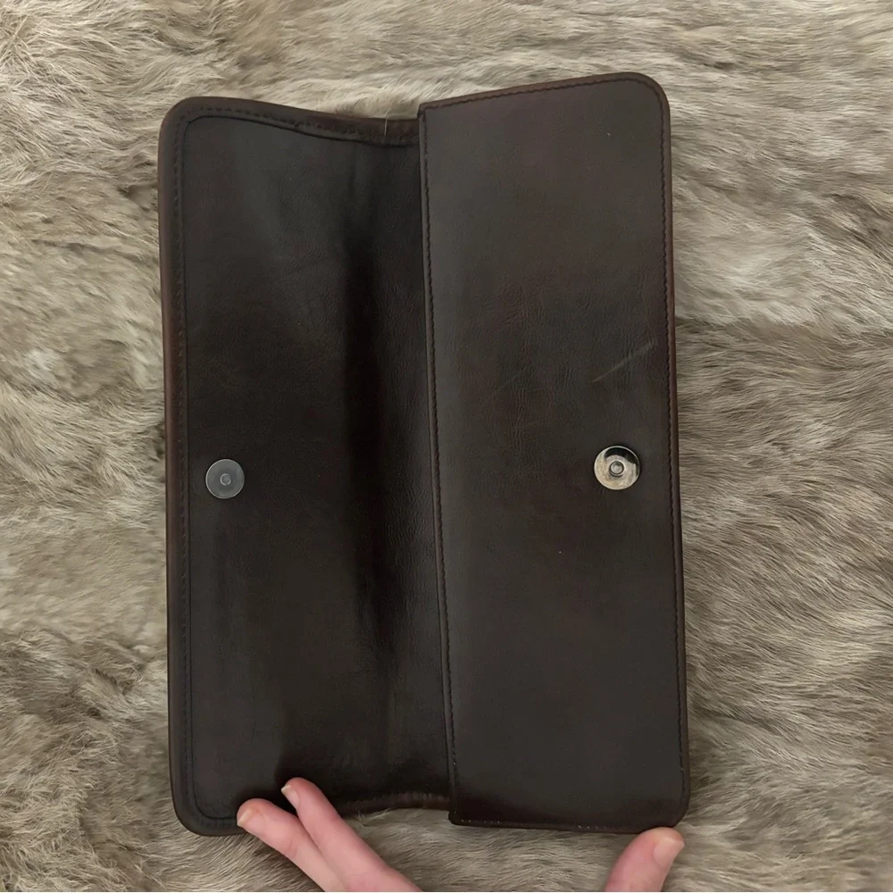 Authentic YSL Calf Hair Brown Leather Clutch Bag Yves Saint Laurent - Picture 8 of 15